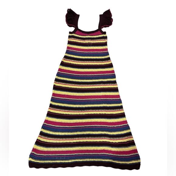 NWT Zara Special Edition Crochet Colorful Flutter Sleeve Maxi Sheer Dress Size S - Picture 2 of 8